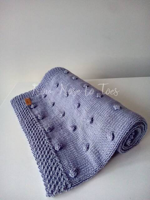 Hand Knitted Baby Blanket, Lavender Cotton Bobble Blanket - image 1
