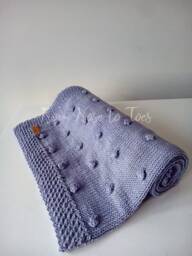 Hand Knitted Baby Blanket, Lavender Cotton Bobble Blanket - thumbnail 1