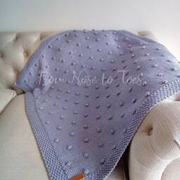 Hand Knitted Baby Blanket, Lavender Cotton Bobble Blanket - thumbnail 3
