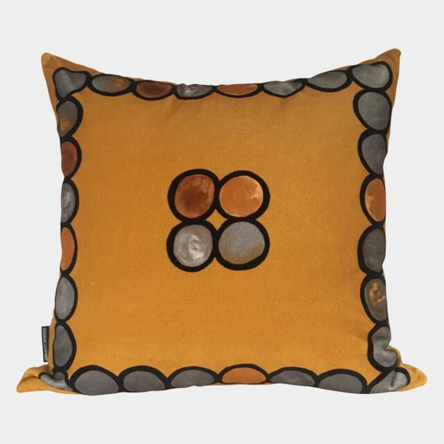 Ombr?? Circle Velvet Cushion, Ochre - image 1