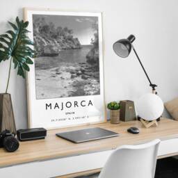 Majorca Black & White Travel Poster Spain Art Print - thumbnail 2