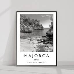 Majorca Black & White Travel Poster Spain Art Print - thumbnail 3