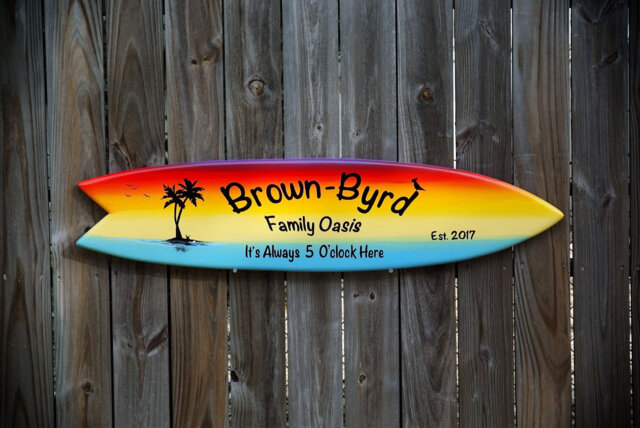 Surfboard Wall Decor For Pool Deck, Tiki Bar Personalized Family Name Sign. Beach House Decoration Outdoor, Gift Christmas - image 1