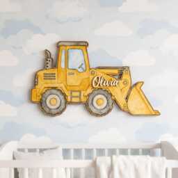 Personalized Construction Truck Wooden Name Sign, Custom Vehicle Wall Decor, Nursery Kids Room Gift For Boys - thumbnail 3