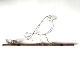 Bird Nest Metal Wire Sculpture Ooak/Wall Decor - thumbnail 1