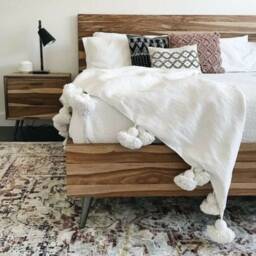 Super Soft Pom Blanket - Handmade Tassel Throw Moroccan Organic Bedroom Cozy Gift - thumbnail 3