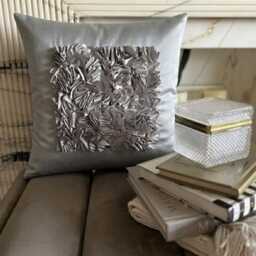 Ribbon Embroidered, Silver Art Silk Solid Pattern, 24x24/26x26 Modern Euro Sham - Love Vintage - thumbnail 1
