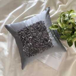 Ribbon Embroidered, Silver Art Silk Solid Pattern, 24x24/26x26 Modern Euro Sham - Love Vintage - thumbnail 3