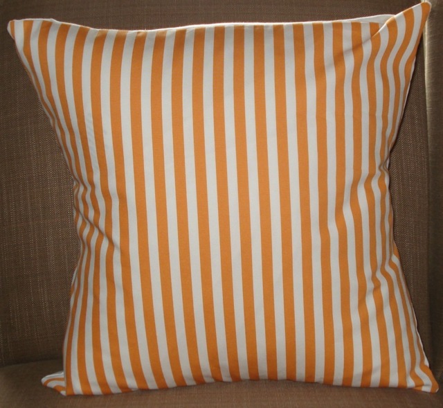 New 18x18 Inch Designer Handmade Pillow Case in Bright Orange Stripe On White