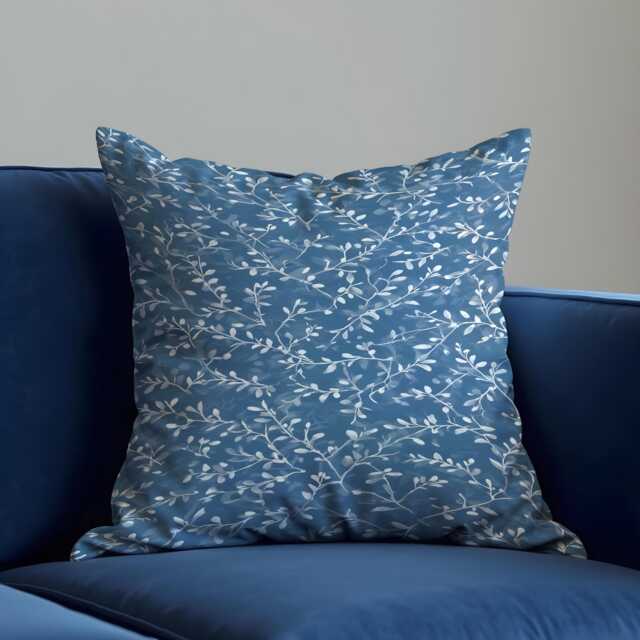 Blue Botanical Cushion Cover, Leaf Pattern Throw Pillow Case, Minimalist Sofa Cushion, Scandinavian Home Decor - image 1
