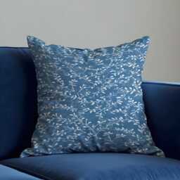 Blue Botanical Cushion Cover, Leaf Pattern Throw Pillow Case, Minimalist Sofa Cushion, Scandinavian Home Decor - thumbnail 1