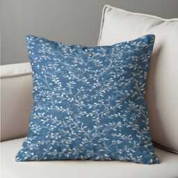 Blue Botanical Cushion Cover, Leaf Pattern Throw Pillow Case, Minimalist Sofa Cushion, Scandinavian Home Decor - thumbnail 4
