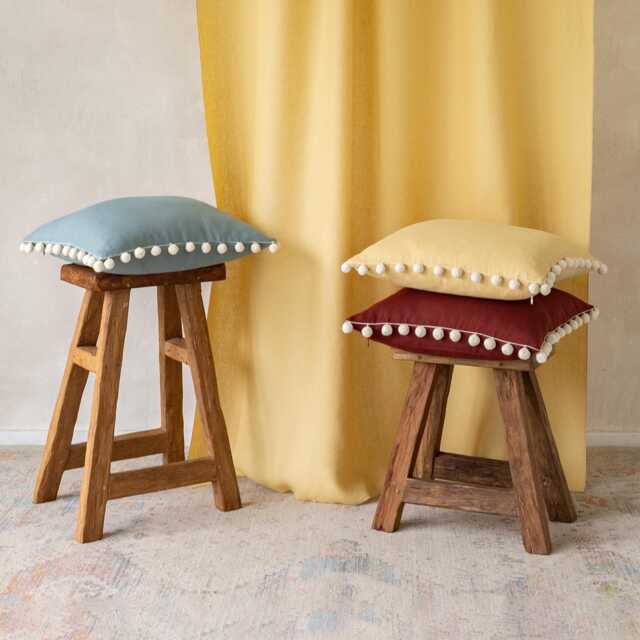 Linen Pom Pillow Cover, Custom Throw Pillows, Handmade Cushion Covers - image 1