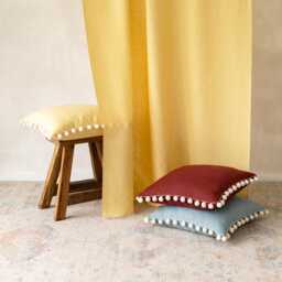 Linen Pom Pillow Cover, Custom Throw Pillows, Handmade Cushion Covers - thumbnail 3