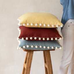 Linen Pom Pillow Cover, Custom Throw Pillows, Handmade Cushion Covers - thumbnail 2