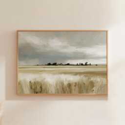 Farmhouse Field Poster, Neutral Landscape Print, Country Wall Art, Paper - thumbnail 1