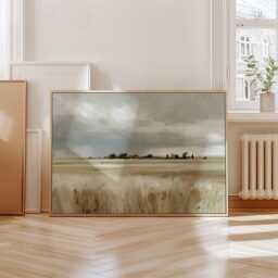 Farmhouse Field Poster, Neutral Landscape Print, Country Wall Art, Paper - thumbnail 4