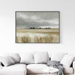 Farmhouse Field Poster, Neutral Landscape Print, Country Wall Art, Paper - thumbnail 3