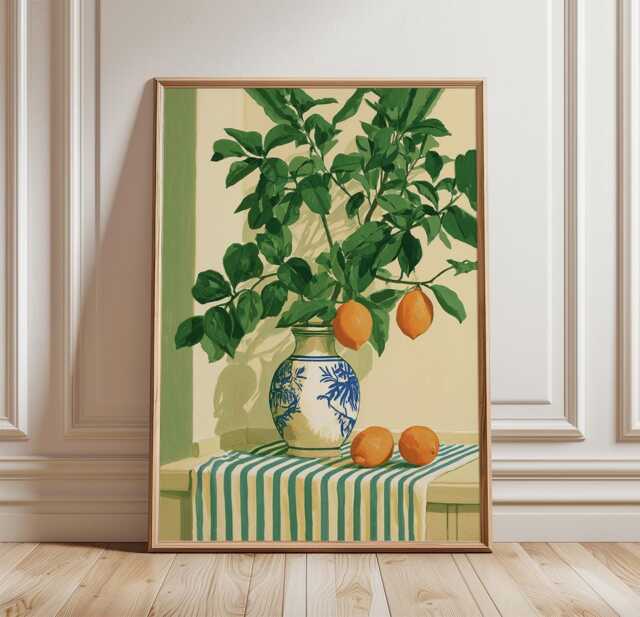 Lemon Tree Kitchen Print, Mediterranean Still Life, Citrus Wall Art - image 1