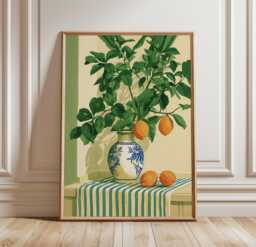 Lemon Tree Kitchen Print, Mediterranean Still Life, Citrus Wall Art