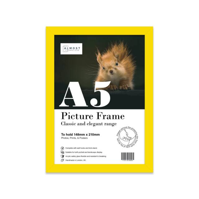 A5 Yellow Picture Frame, Photo Frame Size, Poster With Mount For A6 Print Option, Made in The Uk, Wall Art Fame - image 1