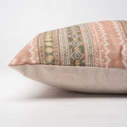 Aztec Trail Boudoir Cushion Cover in Soft Pink & Green. Rustic Striped Geometric Design, Boho Theme. 17x12 - thumbnail 2