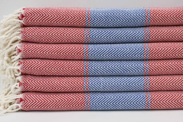 "Red & Blue Towel, Turkey Towel, Cotton Towel, Soft Towel, Zigzag Peshtemal, Turkish Towel, 40""x70" - image 1
