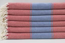 "Red & Blue Towel, Turkey Towel, Cotton Towel, Soft Towel, Zigzag Peshtemal, Turkish Towel, 40""x70"