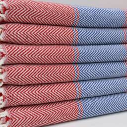 "Red & Blue Towel, Turkey Towel, Cotton Towel, Soft Towel, Zigzag Peshtemal, Turkish Towel, 40""x70" - thumbnail 2