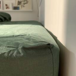 Emerald Green Linen Fitted Sheet - 100% Stonewashed Flax Us Full Queen King Breathable Cooling Bedding Oeko-Tex Made in Europe - thumbnail 3