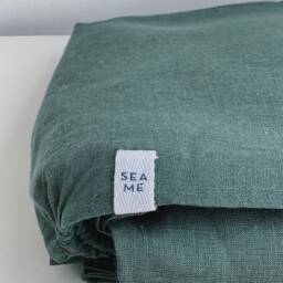 Emerald Green Linen Fitted Sheet - 100% Stonewashed Flax Us Full Queen King Breathable Cooling Bedding Oeko-Tex Made in Europe - thumbnail 2