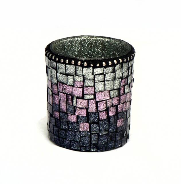 Candle Votive - Mosaic Holder Tea Light Cup Ombre Glitter Glass - image 1