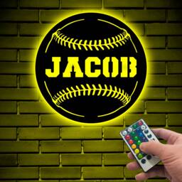 Baseball Metal Wall Art With Led, Custom Ball Monogram Sign, Lover Softball Gifts For Player - thumbnail 1