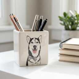 Custom Pet Portrait Pencil Holder - Personalized Ceramic Desk Organizer - thumbnail 3