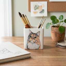 Custom Pet Portrait Pencil Holder - Personalized Ceramic Desk Organizer - thumbnail 4