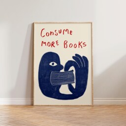 Retro Book Wall Art, Reading Print, Gift For Lovers, Hand Drawn Illustration Consume More Books Cool Literature Prints - thumbnail 2