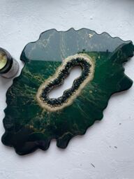 Geode Wall Picture, Wall Painting, Wall, Emerald Gold Geode, Abstract Painting - Geode Resin Art, Dark Green Art - thumbnail 1