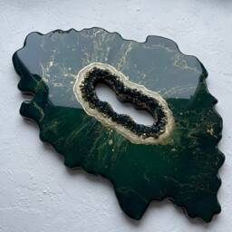 Geode Wall Picture, Wall Painting, Wall, Emerald Gold Geode, Abstract Painting - Geode Resin Art, Dark Green Art - thumbnail 3