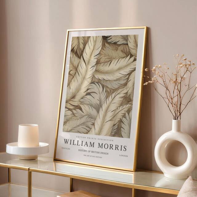 William Morris Print, Art, Exhibition Poster, Uk, Feather Decor, Gifts, Neutral Wall Textile Art - image 1