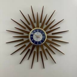 Large 27 Inch Hand Made Mid Century Seth Thomas Style Starburst Clock By Royale With Royal Blue & White 1950's Dial - thumbnail 1