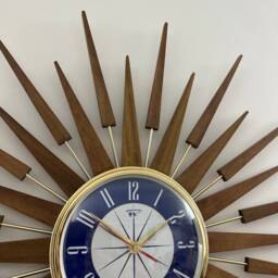 Large 27 Inch Hand Made Mid Century Seth Thomas Style Starburst Clock By Royale With Royal Blue & White 1950's Dial - thumbnail 3