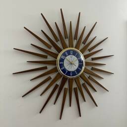 Large 27 Inch Hand Made Mid Century Seth Thomas Style Starburst Clock By Royale With Royal Blue & White 1950's Dial - thumbnail 2