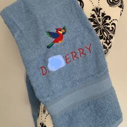 Pirate Parrot Towel - Personalised Face Cloth/Hand Bath = Embroidered - thumbnail 3
