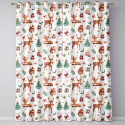 Christmas Reindeer Squirrel Gift Festive Elements On Cream Background Seamless Readymade Eyelet Ring Top Thermal 100% Blackout Curtains - thumbnail 2