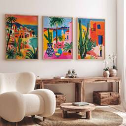 Set Of 3 Mexico Posters, Mexican Floral Prints, Travel Art, Folk Art Poster, Latin America Wall Decor, Latina Poster - thumbnail 3
