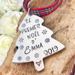 French Personalized Christmas Tree Ornament , First Custom Decoration, Stamped Decoration - thumbnail 3