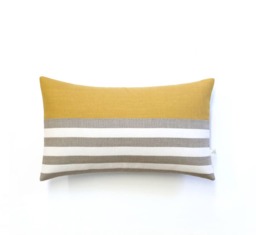 Striped Lumbar Pillow Cover in Yellow, Cream & Natural Breton Stripes By Jillianrenedecor - 12x20 Modern Home Decor, Spring, Summer - thumbnail 1