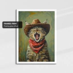 Cat Cowboy Hat Bandana Framed Poster Print & Canvas Wall Decor Art Oil Painting Bedroom Home Living Room Funny Animal Lover Gift - thumbnail 3