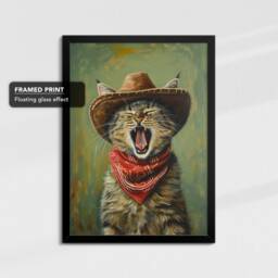 Cat Cowboy Hat Bandana Framed Poster Print & Canvas Wall Decor Art Oil Painting Bedroom Home Living Room Funny Animal Lover Gift - thumbnail 2