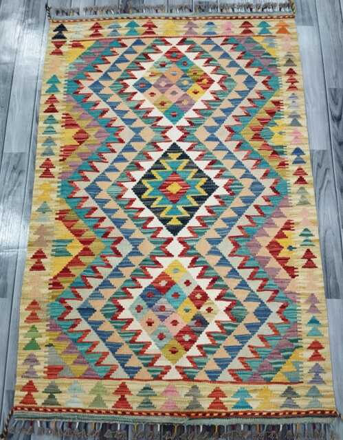 Classic Rug, Handmade Artisan Afghan Turkish Scandinavian Navajo Bohemian Wool Flatweave Multicolour Kilim Rug 149x99 cm - image 1